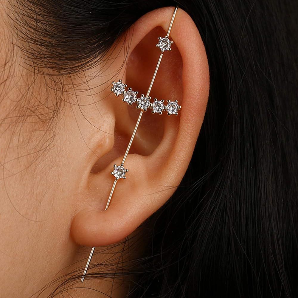 Ear Wrap Crawler Hook Earrings for Women Gold Piercing Ear Climbers Hook Silver Cuff Earring | Amazon (US)