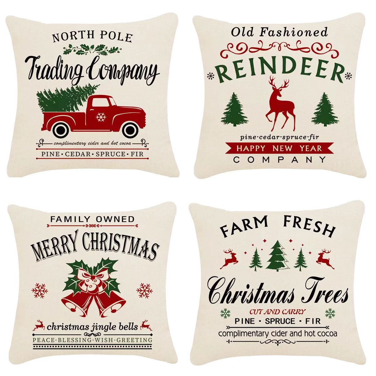 Christmas Pillow Covers Xmas Decorations Throw Pillow Covers 18×18 Inch Set of 4 Outdoor Pillow ... | Walmart (US)
