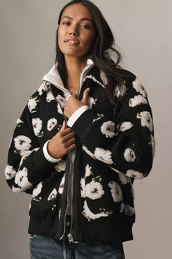 Floral Sherpa Fleece Bomber Jacket | Anthropologie (US)