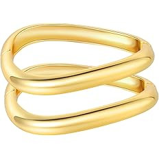 Gold Bangles Bracelets for Women Chunky Gold Cuff Bracelet Set 2PCS Trendy Bracelet for Women Irr... | Amazon (US)