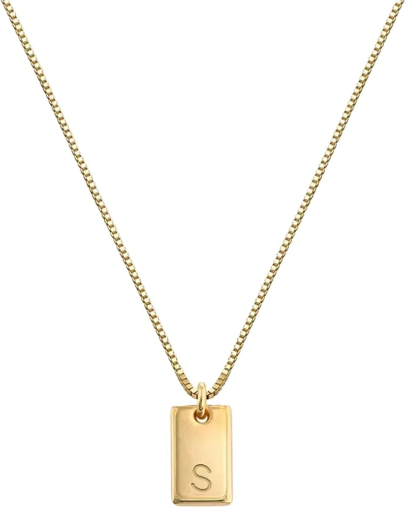 OAK & LUNA - Sterling Silver A-Z Initial Tag Necklace - Letter Pendant on Box Chain, Elegant & Gi... | Amazon (US)