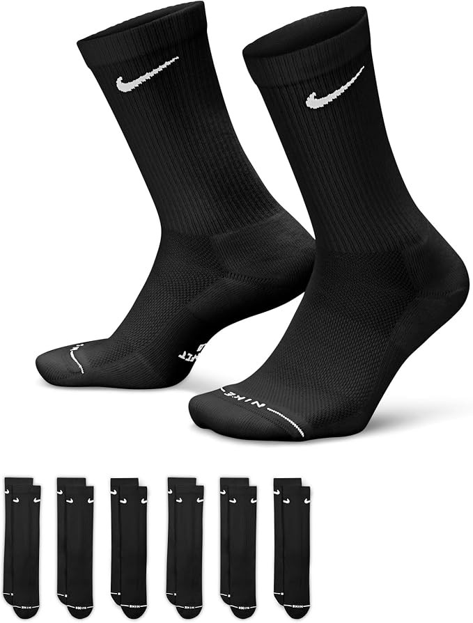 Nike Adult Dri-FIT Everyday Elevated Crew Socks (6-Packs) | Mens and Womens | Amazon (US)
