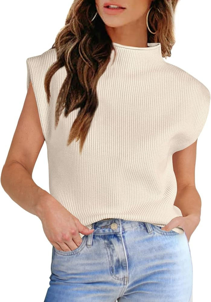 Womens Sleeveless Sweater Vest Turtleneck Ribbed Knit Tank Tops Basic Slim Fit Top | Amazon (US)