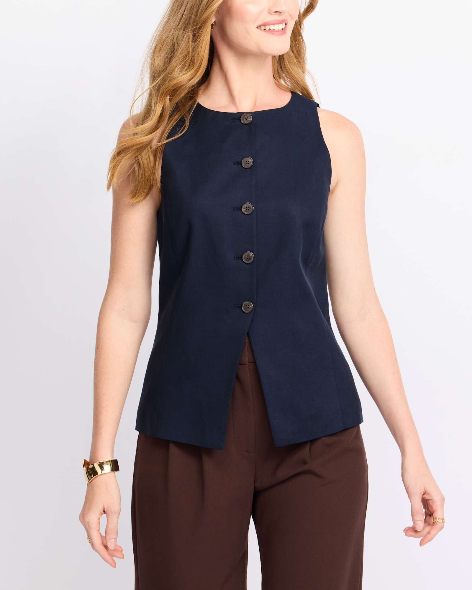 Crewneck Cutaway Vest In Drapey Twill | Stitch Fix