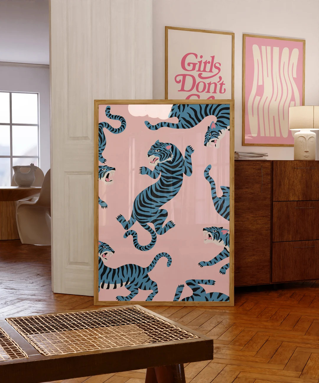 Tiger Print Pink Wall Art Jungle Poster Animal Artwork Boho Poster Big Cat Print Retro Wall Art T... | Etsy (US)