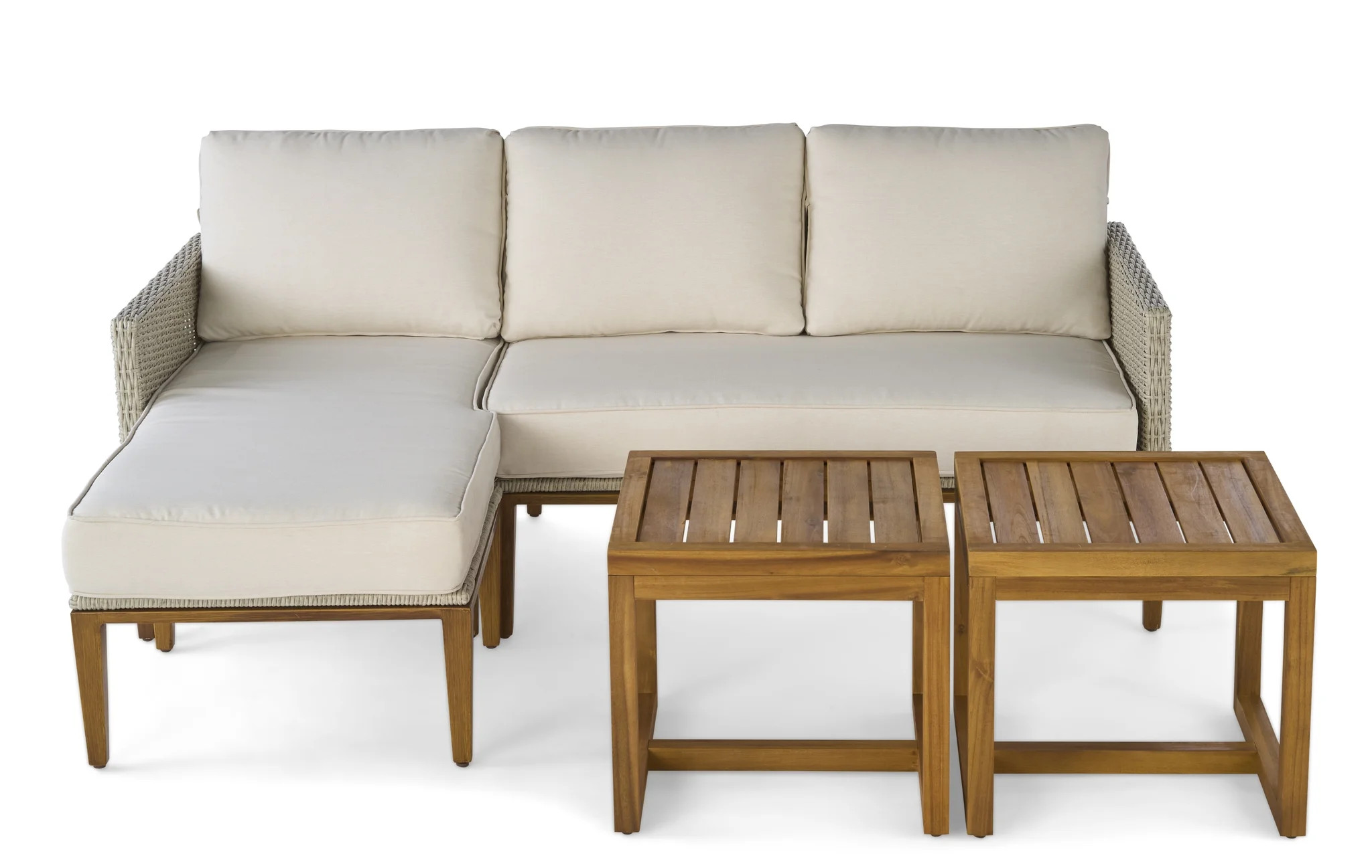 Better Homes & Gardens Davenport Sofa Lounger with Two Acacia Wood Table with Cushions - White | Walmart (US)