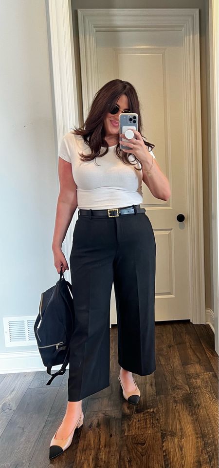 Another workwear (but comfortable and simple) outfit of the day. 

These pants don’t wrinkle and I wish they came in 25 colors for that reason. 

Size down in shoes! 

Book bag is the best work bag that is actually practical. I also use it for travel.

Love this belt the shape makes it a little different but still classic 

#LTKunder50 #LTKunder100 #LTKworkwear