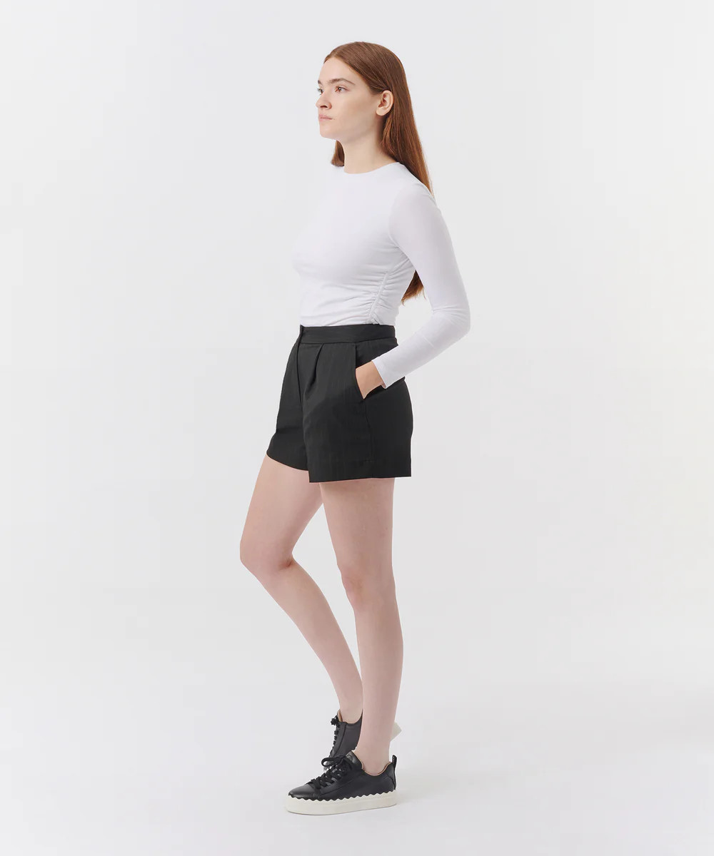 Pinstripe Twill Pleated Short - Black | ATM Collection