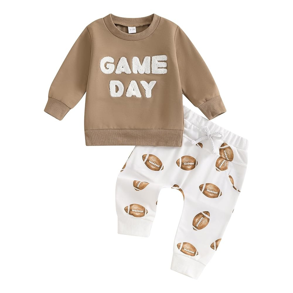 Lamuusaa Toddler Baby Boy Football Outfit Game Day Embroidery Sweatshirt Football Long Pants Fall... | Amazon (US)