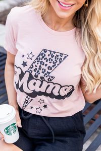 Mama Animal Print Lightning Bolt Peach Graphic Tee | The Pink Lily Boutique