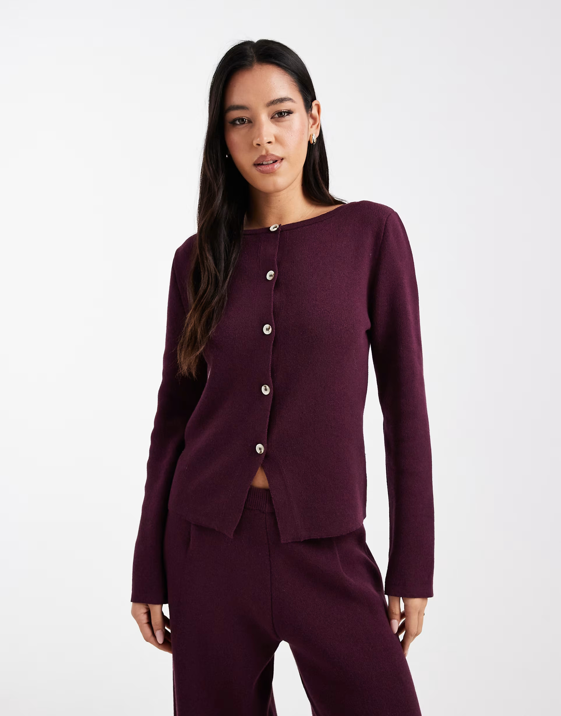 ASOS DESIGN knitted cardigan co-ord in plum | ASOS (Global)