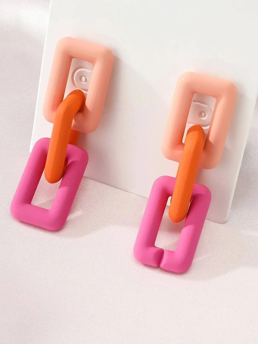 Multicolor link earrings, orange link earrings, pink link earrings, Big Link earrings, Link drop ... | Etsy (US)