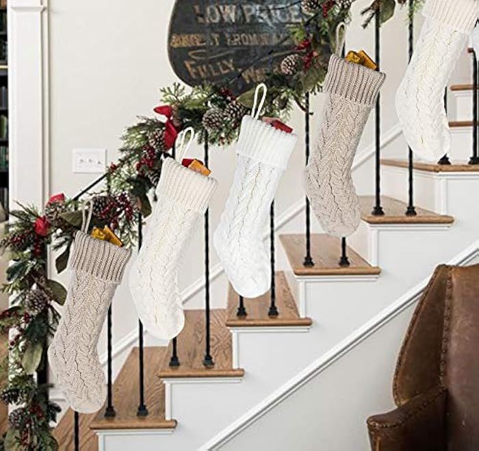 ilauke Knit Christmas Stockings 3 Pack, 18 inch Large Size Cable Knitted Christmas Stocking Decor... | Amazon (US)