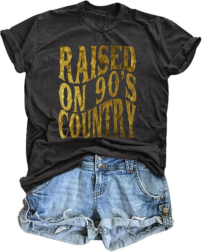 Raised on 90s Country Shirts Women: Country Music Shirt Vintage Concert Casual Short Sleeve Tee T... | Amazon (US)