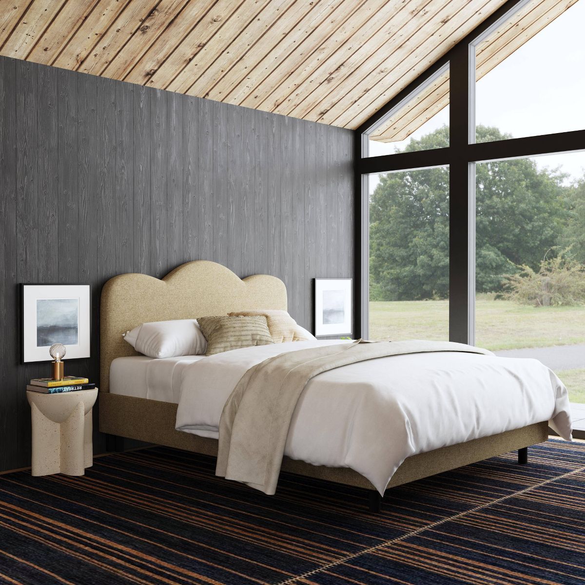 Queen Lizzie Platform Bed in Textured Linen Zuma Linen - Threshold™ | Target
