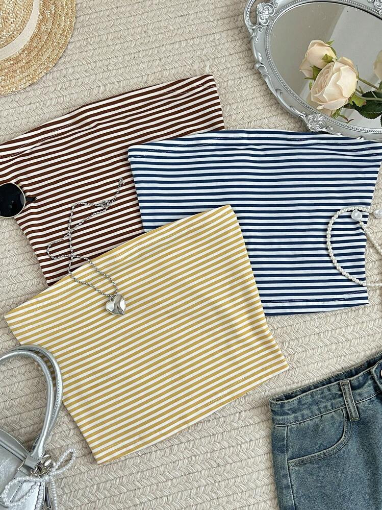 Glimmora Women's Casual Striped Bandeau Top For Summer | SHEIN