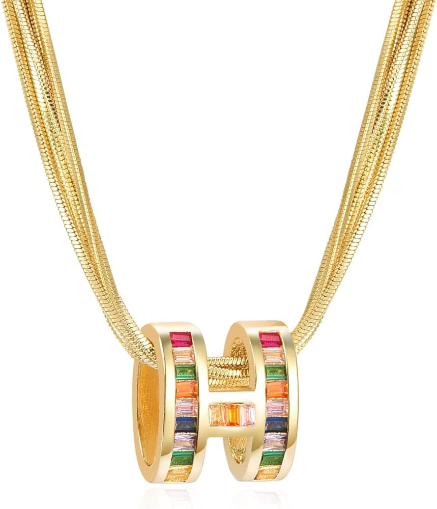 sineed Herringbone Necklace for Women Classic Letter H Design 18K Gold Plated Necklace with Color... | Amazon (US)