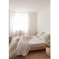 Beige Stripe Linen Sheet Set Fitted Sheet, Flat & Two Pillowcases, Queen King Washed Sheets | Etsy (US)