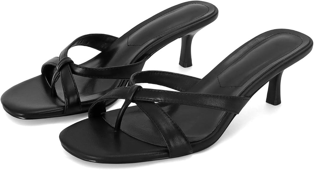 Dsevht Gold Kitten Heel Sandals for Women Flip Flop Strappy Mule heels Rounded Open Toe Heeled Th... | Amazon (US)