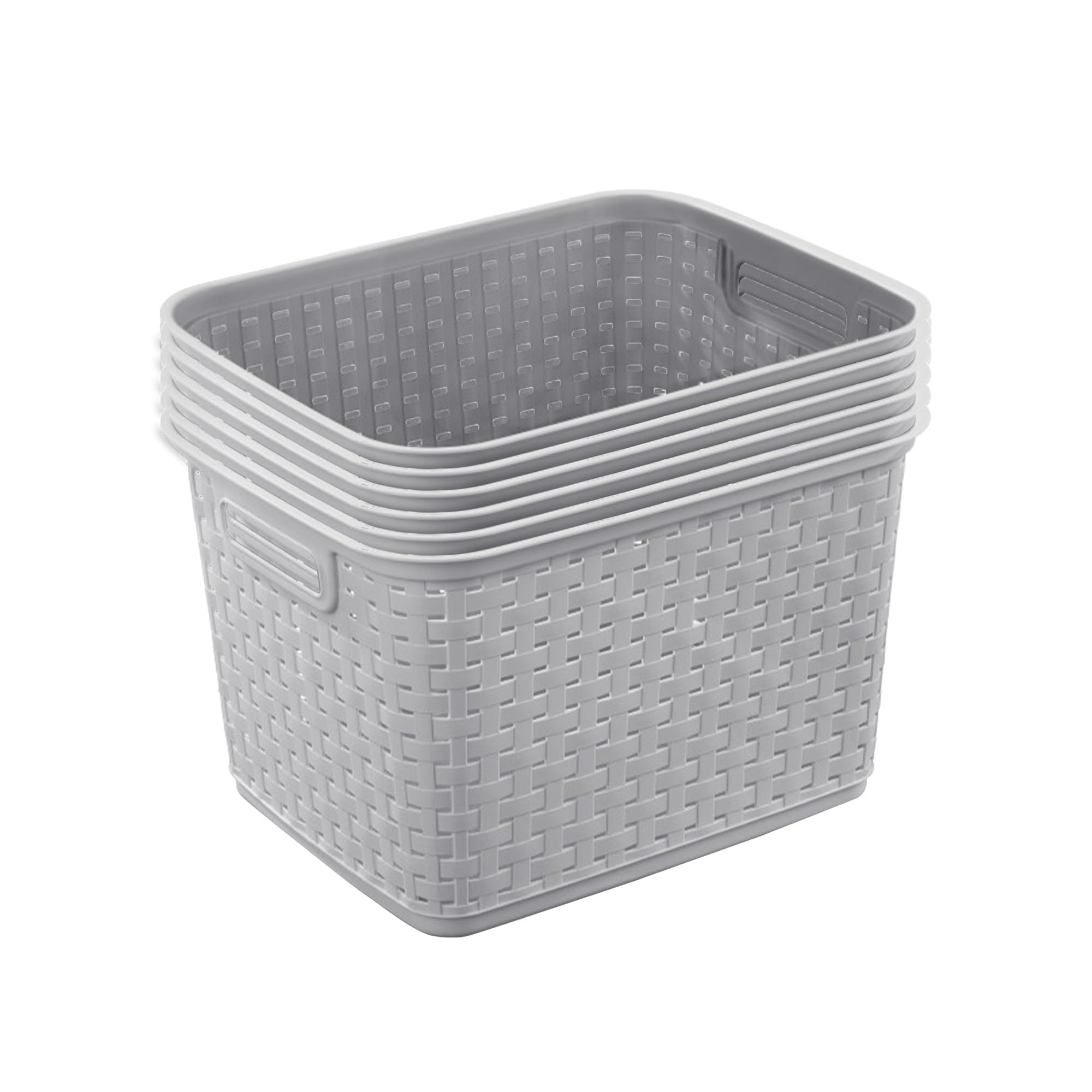 Sterilite 6-Pack Tall Weave Basket, Wicker-Style Plastic Open Storage Bin, Cement Gray - Multi-Pu... | Amazon (US)
