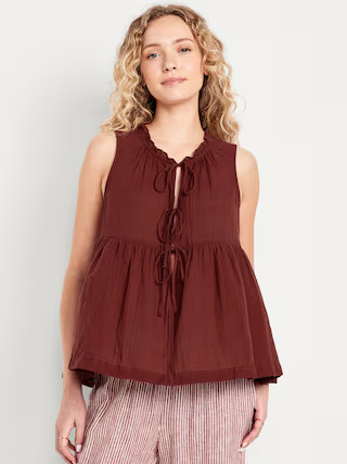 Sleeveless Crinkle Gauze Tie-Front Top | Old Navy (US)