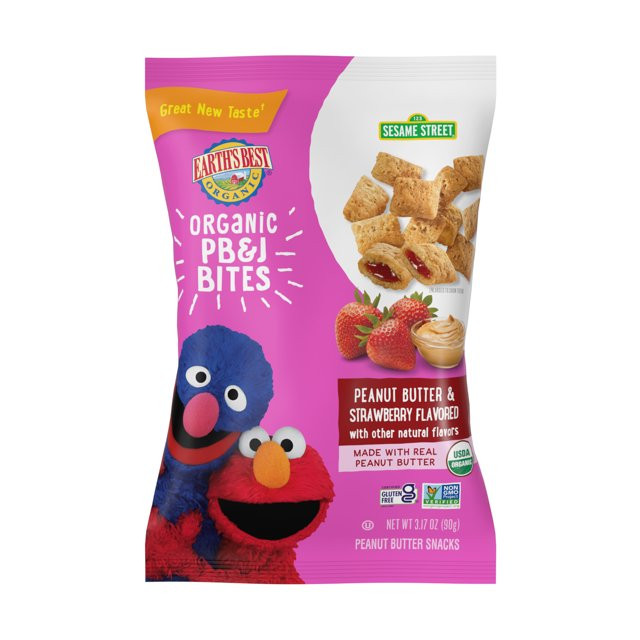 Earth's Best Organic Peanut Butter Strawberry PB&J Bites Toddler Baby Snack, 3.17 oz Bag | Walmart (US)