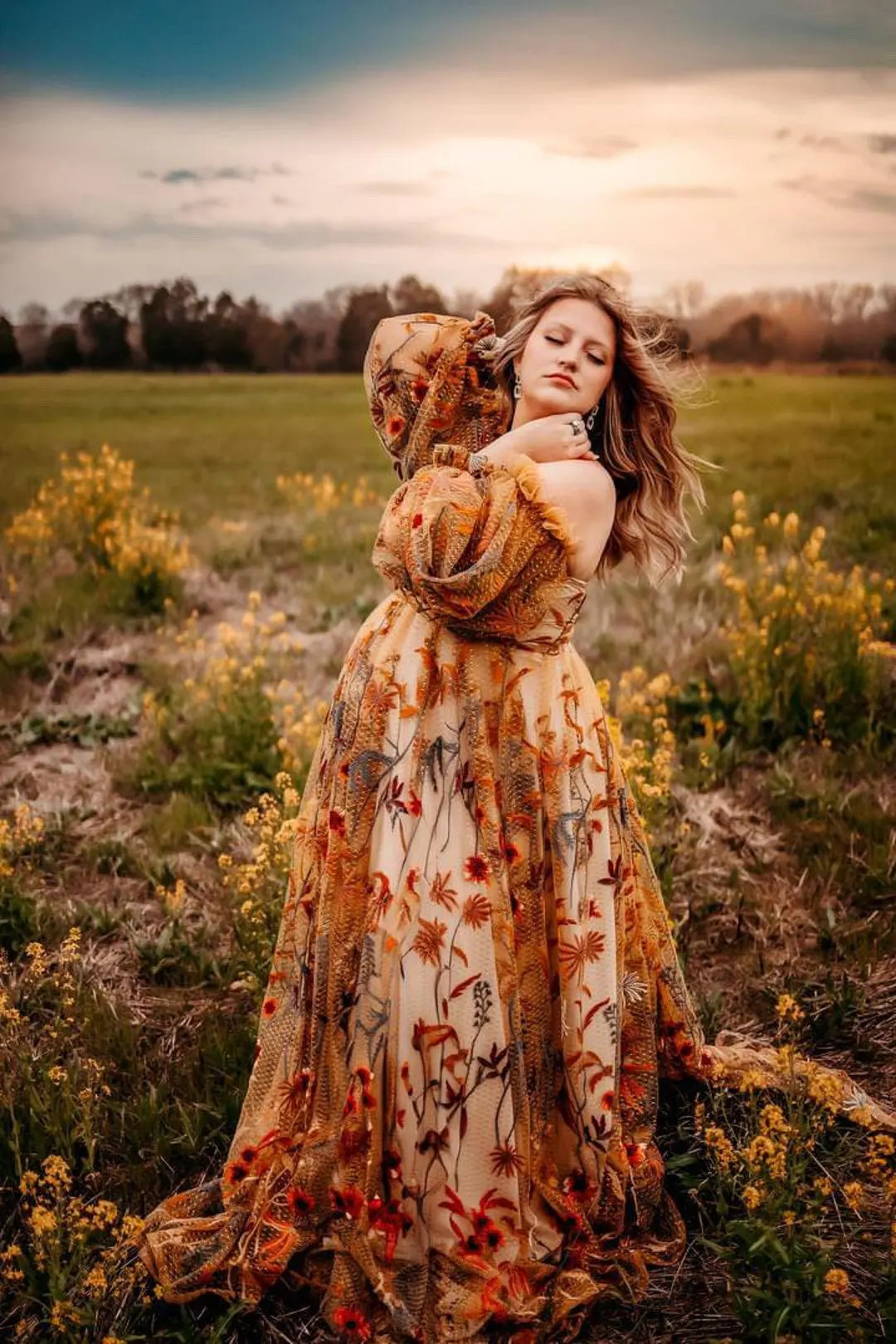 Floral Chiffon Long Sleeves Maternity Gown For Photoshoot ~ Pregnancy Dress For Baby Shower ~ Whi... | Etsy (Global)