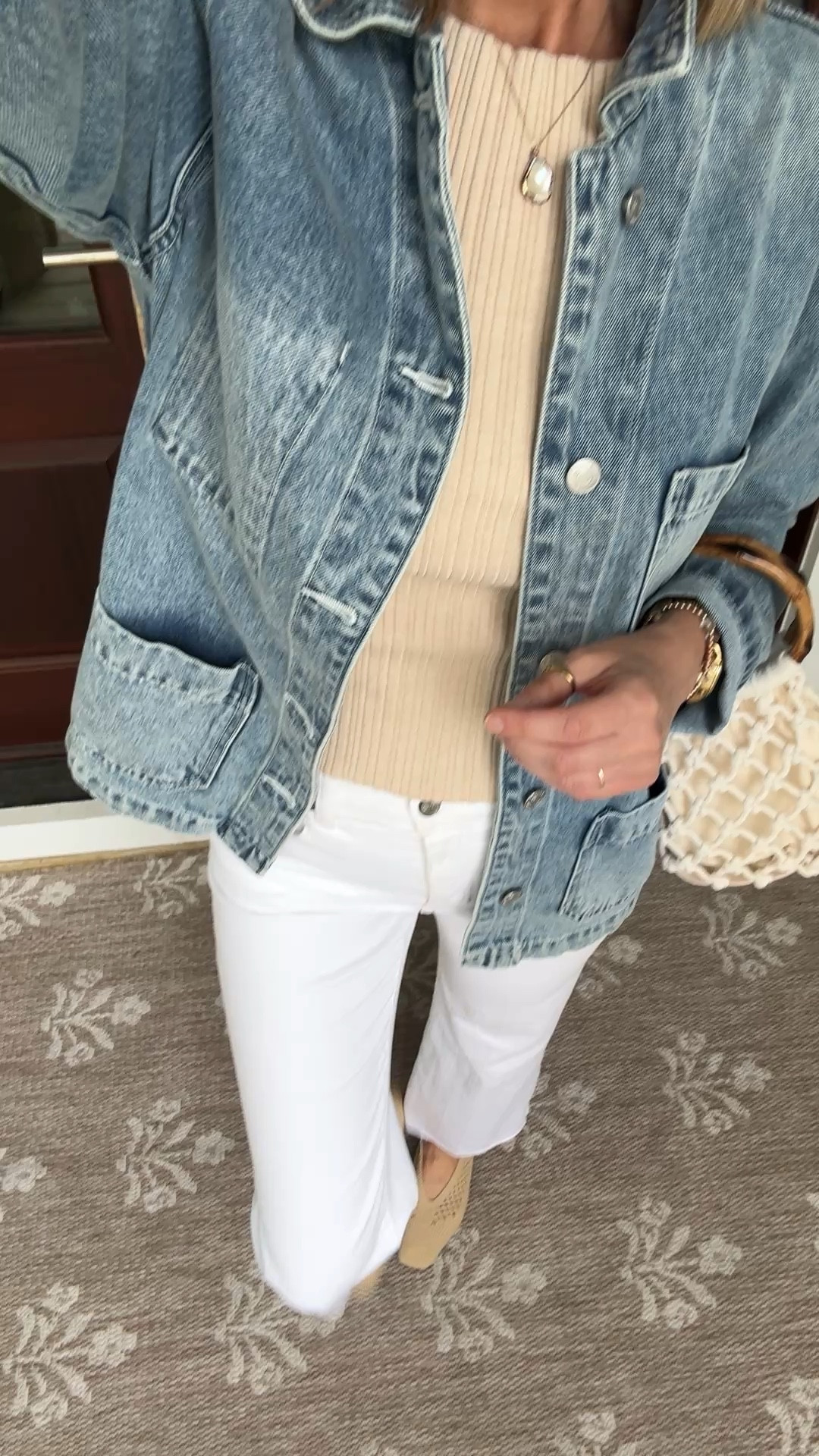 I’m 5’11”.  Wearing small tank and jacket.  27 tall white jeans.  Shoes true to size.  

#LTKTall #LTKootd #LTKgrwm