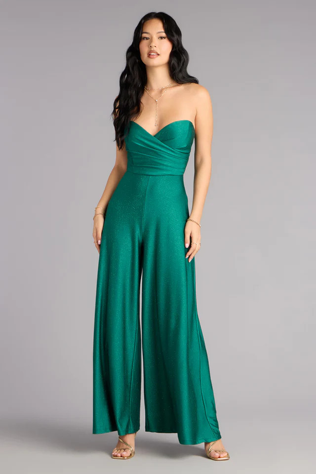Starlit Satin Strapless Wide-Leg Jumpsuit | Windsor Stores