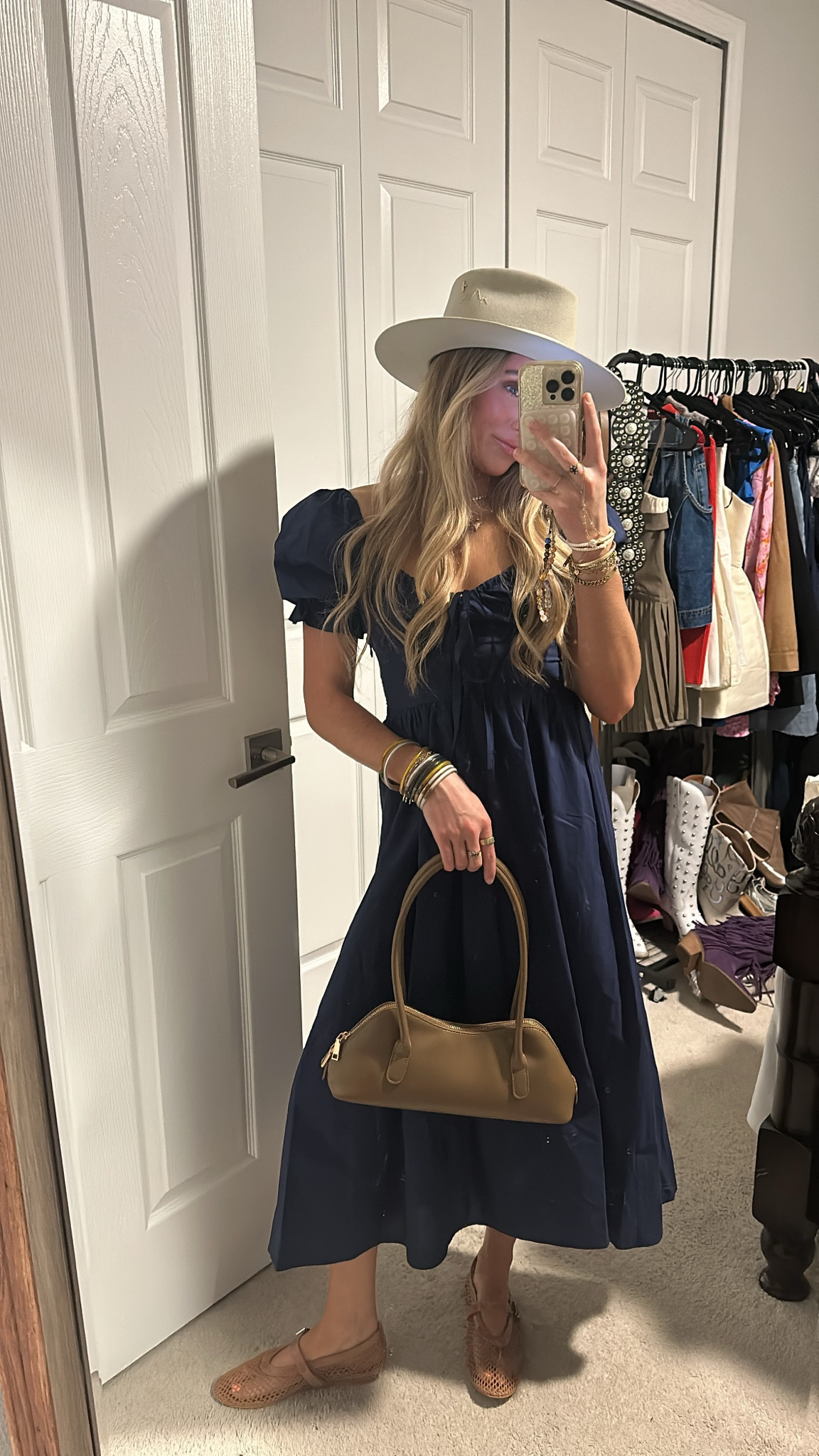 Hill house home The Ophelia Dress navy size XS. Melie bianco Dakota Taupe Recycled Vegan Shoulder Bag. Amazon DOEYG Mesh Ballet Flats for Women Buckle Strap Comfy Casual Office Fishnet Ballerina Flat Shoes. Hat is custom from Wyoming. Electric picks code SLOANE20  

#LTKSeasonal #LTKStyleTip #LTKItBag