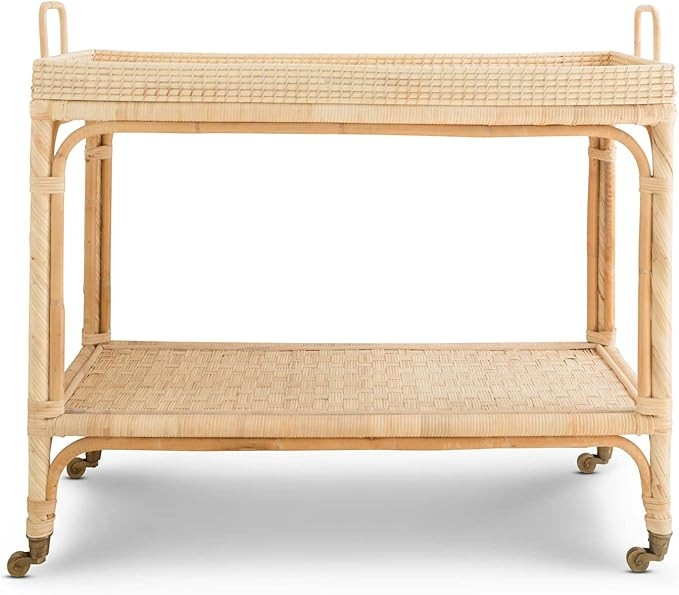 Pebble & Crane - Rattan Bar Cart - Woven Wicker Rolling Cart - Retro-Inspired Home Decor - Shelf ... | Amazon (US)