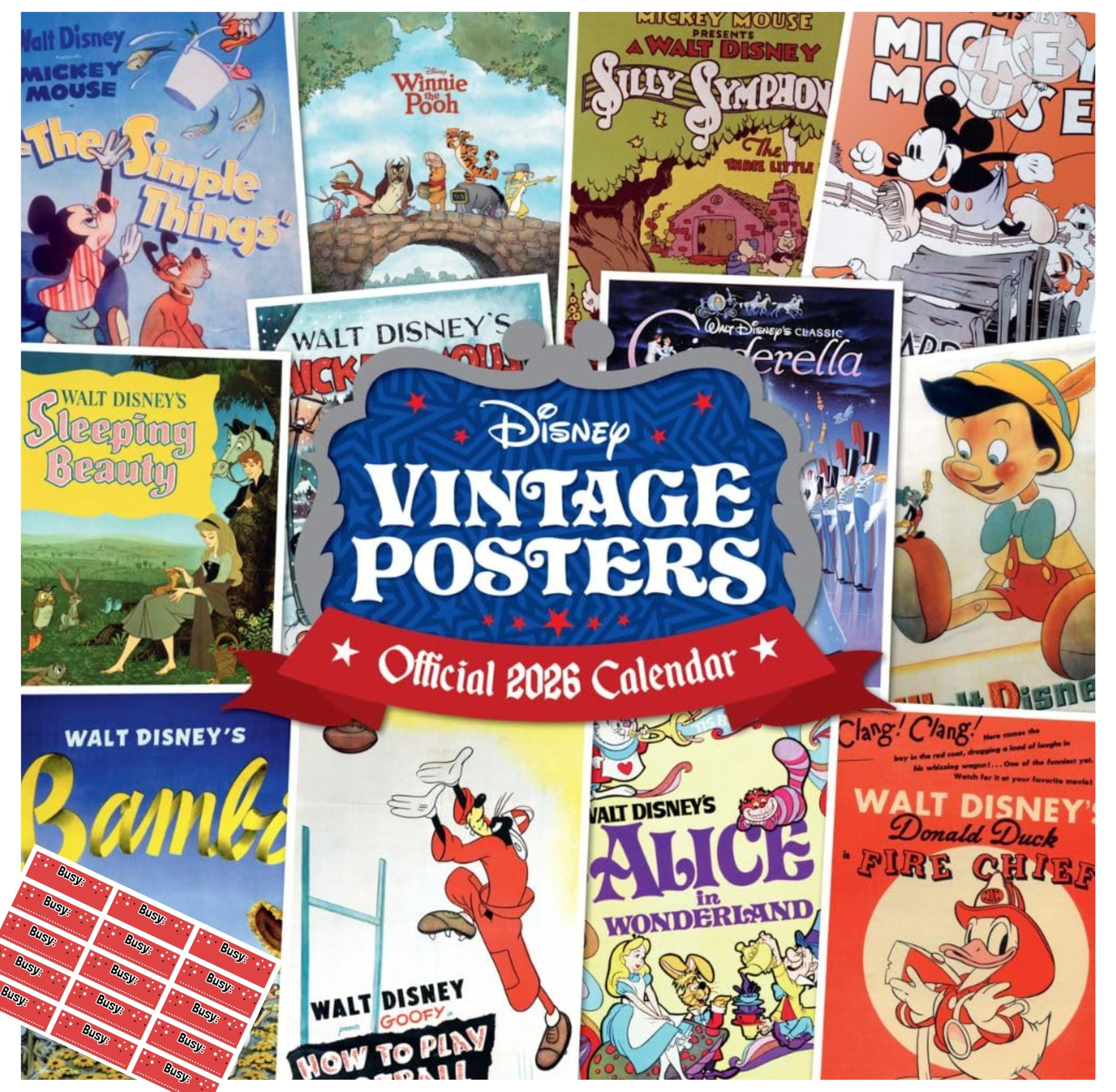 Disney Vintage Posters Calendar 2026 Square Calendar Gift Present with Free Organising Stickers, ... | Amazon (UK)
