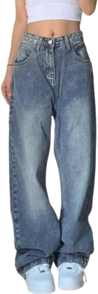 EMMIOL Mid-Low Rise Baggy Jeans for Women, Straight Leg Vintage Boyfriend Jeans with Distressed D... | Amazon (US)