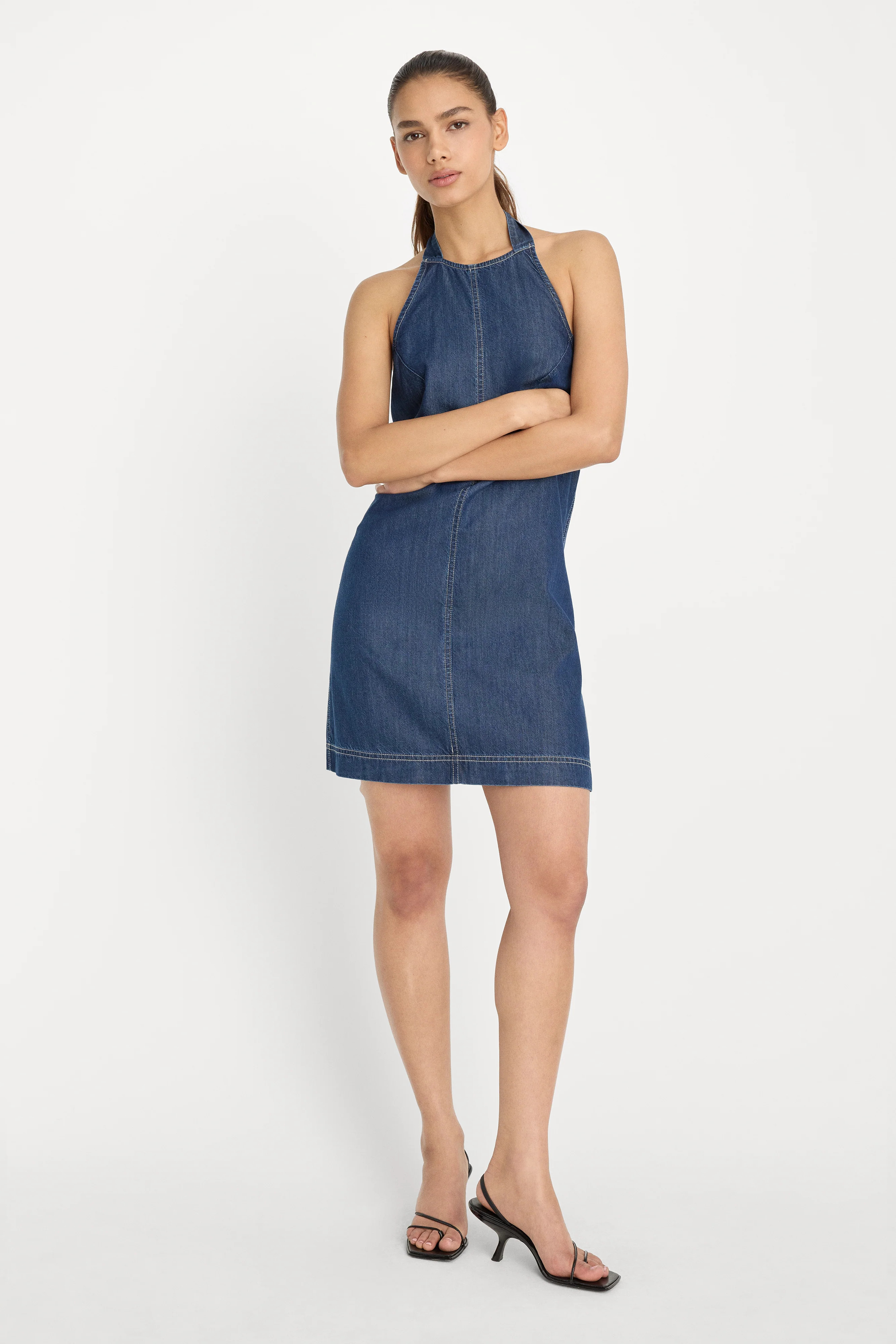 DENIM HALTER SHIFT DRESS | INDIGO1187 - GOOD AMERICAN | Good American