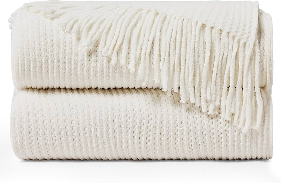 inhand Throw Blanket for Couch Bed,Chunky Chenille Woven Soft Blankets with Tassels,Cozy Boho Far... | Amazon (US)