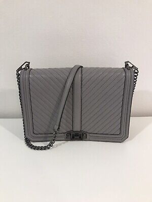 Rebecca Minkoff Love Jumbo Chevron Grey Leather Crossbody | eBay AU