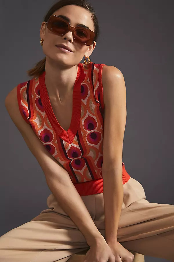 Maeve Vera Jacquard Sweater Vest By Maeve in Assorted Size S P | Anthropologie (US)