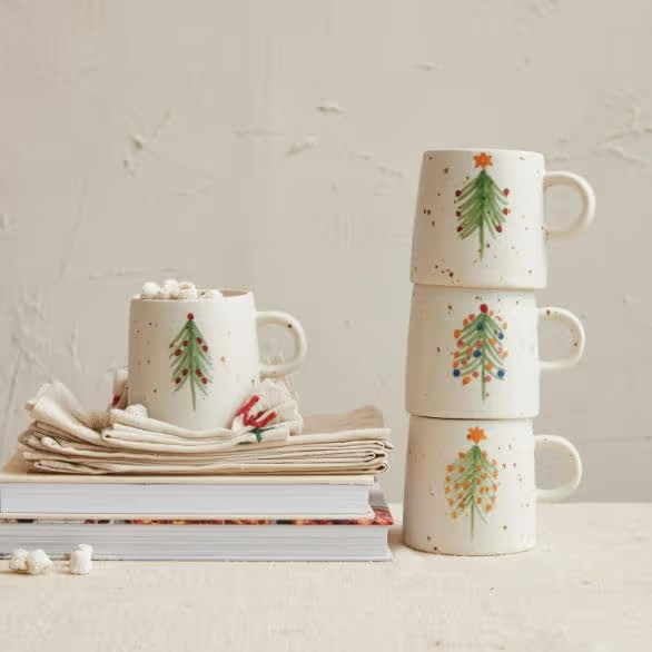 12 oz. Hand-Painted Stoneware Mug w/ Christmas Tree, 4 Styles | Amazon (US)