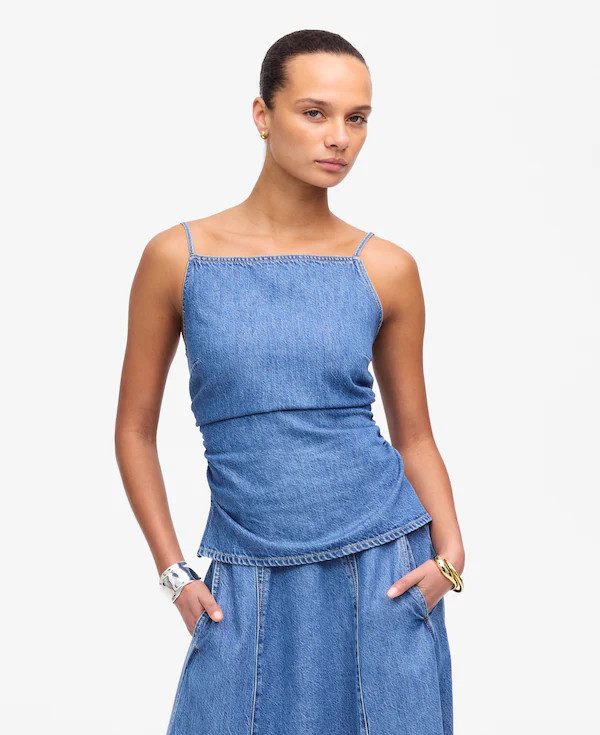 Ruched Squareneck Tank in Robertson Wash: Airy Denim Edition | Madewell | Madewell