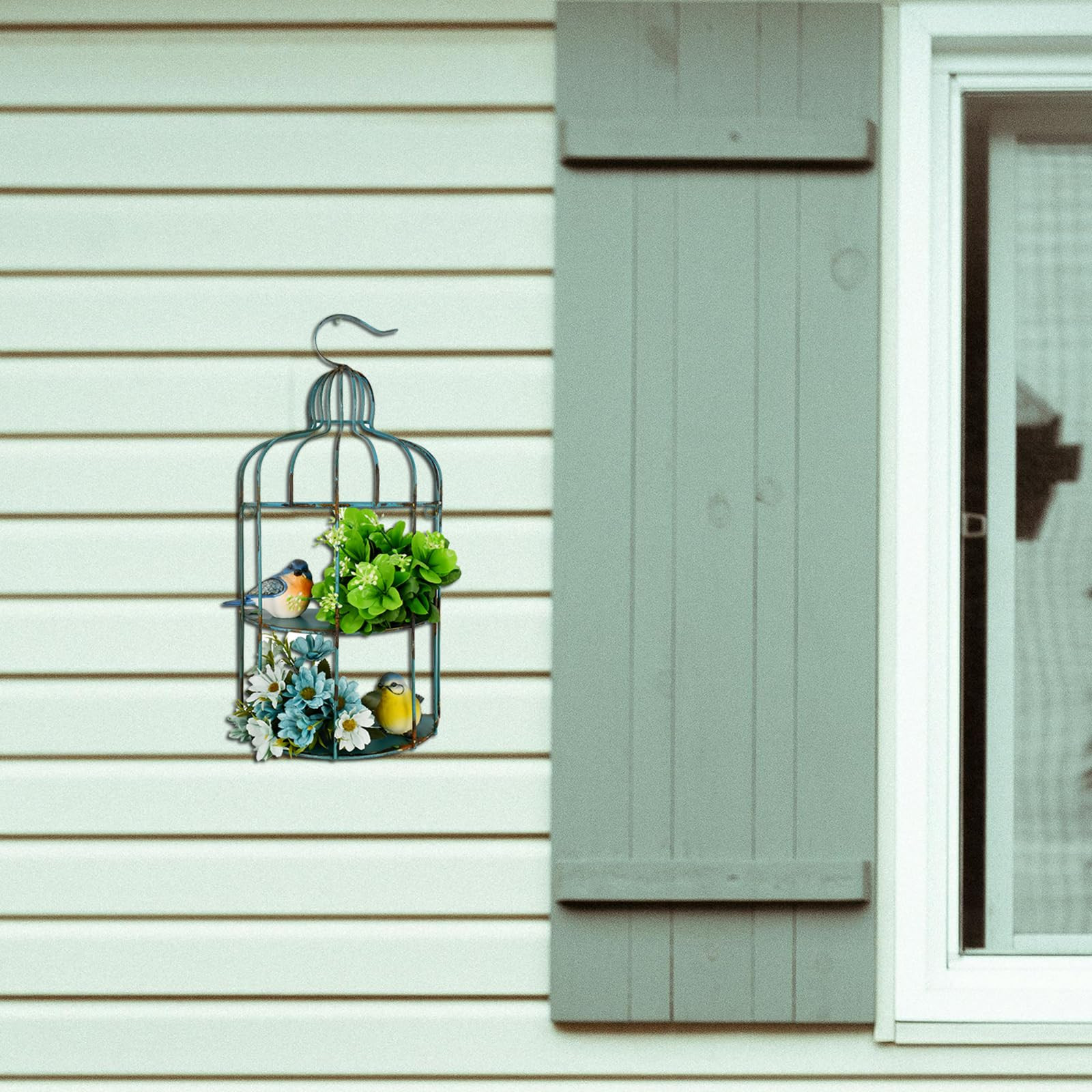 Veclotch Metal Birdcage Hanging Shelf for Wall,Decorative Wall Display Shelves 2 Tiers Distressed... | Amazon (US)