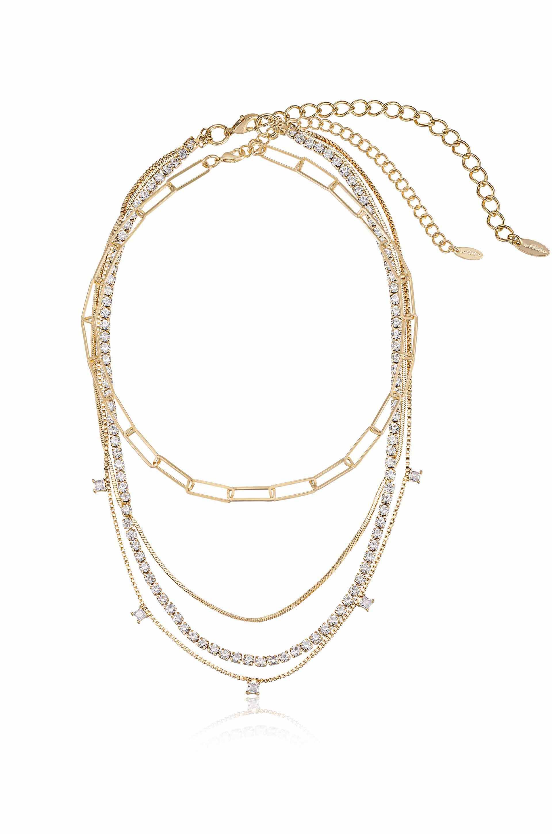 Mixed 18k Gold Plated Chain and Crystal Necklace Set | Ettika