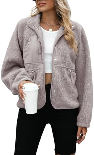 Yanekop Womens Fleece Jacket Fuzzy Long Sleeve Short Winter Coats Button Down Sherpa Jacket Outer... | Amazon (US)