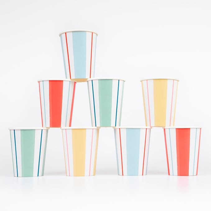 Meri Meri Striped Cups for Parties (Pack of 8), Disposable Paper Cups, Sized for Kids & Adults, I... | Amazon (US)