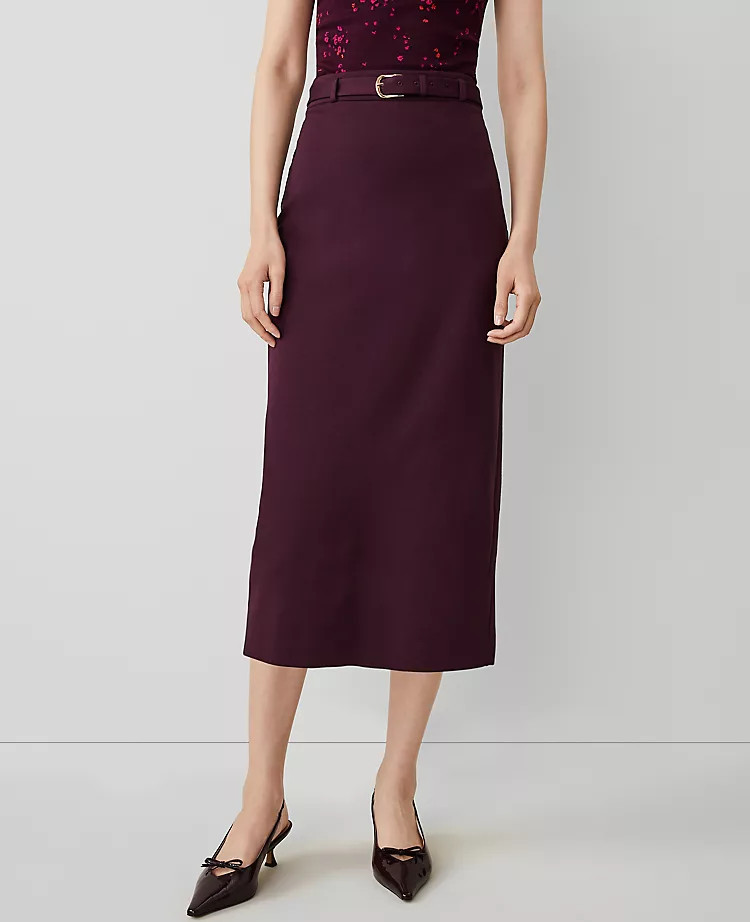 Ponte Belted Midi Pencil Skirt | Ann Taylor (US)