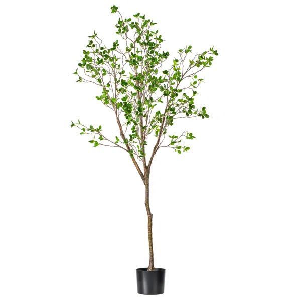 Artificial Potted Milan Leaf Tree in Black Planters Pot. | Wayfair North America