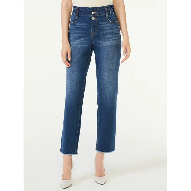 Scoop Women's Elastic Waist Straight Ankle Crop Jeans - Walmart.com | Walmart (US)