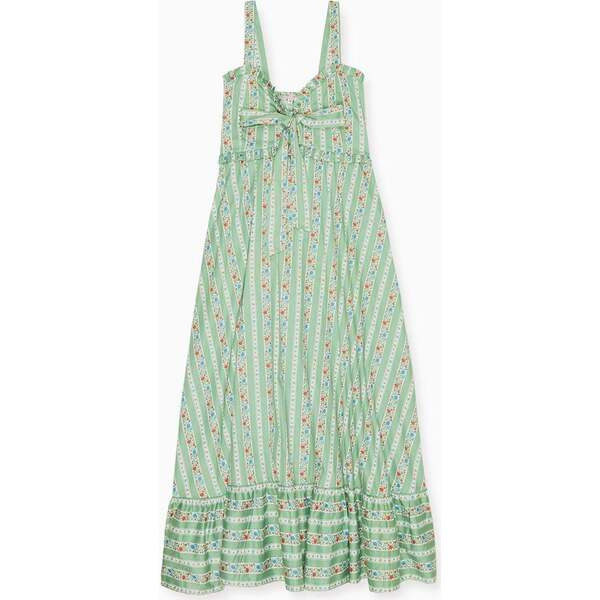 Sage Floral Stripe Toledo Woman Midi Dress | Maisonette