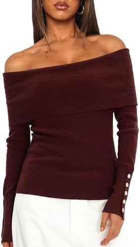 Daong Off The Shoulder Sweater for Women 2025 Fall Fashion Cute Going Out Y2k Tops Ribbed Pullove... | Amazon (US)