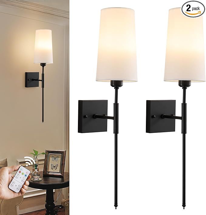 Vitnucrol Black Rechargeable Battery Operated Wall Sconces Set of 2 with Remote, Cordless Wall La... | Amazon (US)