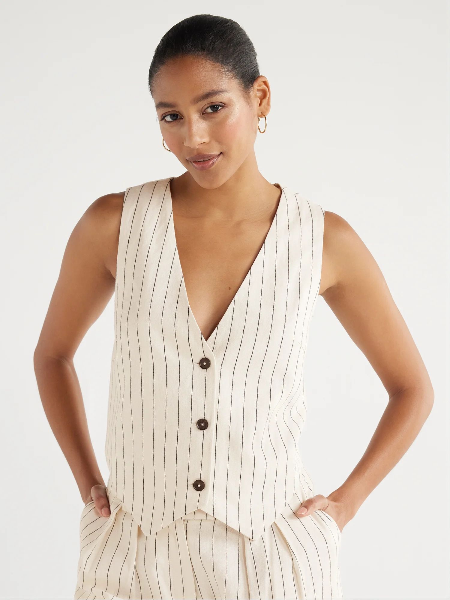 Scoop Women's Tailored Linen Vest, Sizes XS-XXL - Walmart.com | Walmart (US)